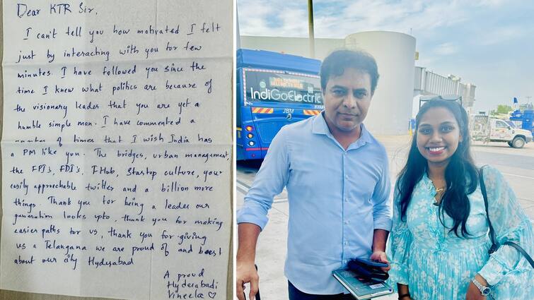 KTR receives letter from young girl in Delhi flight very much impressed KTR News: ఫ్లైట్‌లో లెటర్ ఇచ్చిన అపరిచిత యువతి - బాగా ఇంప్రెస్ అయిన కేటీఆర్