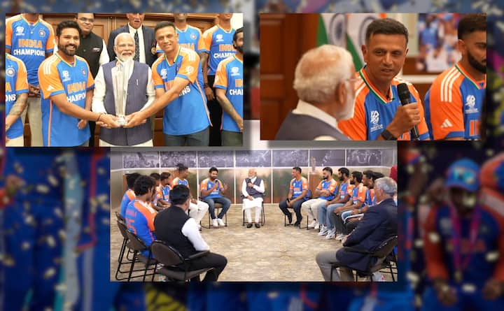 Team India Meets Prime Minister Narendra Modi: प्रधानमंत्री नरेंद्र मोदी ने टी20 वर्ल्ड कप चैंपियन भारतीय टीम से मुलाकात की. जिसमें प्रधानमंत्री पूरी टीम के साथ बातचीत और हंसी-मजाक करते नजर आए.