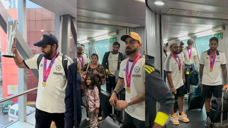Team India arrive at Delhi airport after winning the T20WorldCup2024 trophy Team India: போட்றா வெடிய..! உலகக் கோப்பையுடன் தாயகம் வந்த இந்திய கிரிக்கெட் அணி - ரசிகர்கள் உற்சாக வரவேற்பு