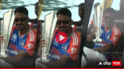 Hardik Pandya with trophy photo Team India T20 World Cup victory parade celebration photos news