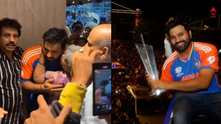 Rohit sharmas mother kisses him at Wankhede stadium after t20 world cup 2024 victory parade