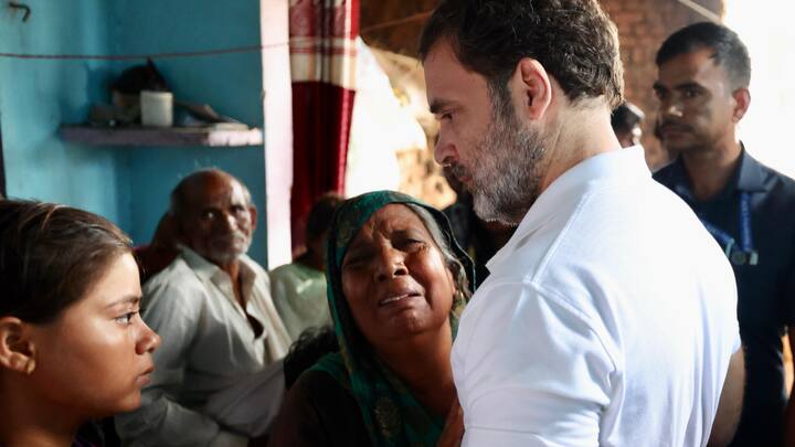 Rahul Gandhi left Delhi around 5:10 AM. He reached Pilakhna village in Aligarh around 7:15 AM. Devotees had rushed to collect the mud from the path the godman had walked on. Some were trampled as they lay down to take the mud. (X/ANI)