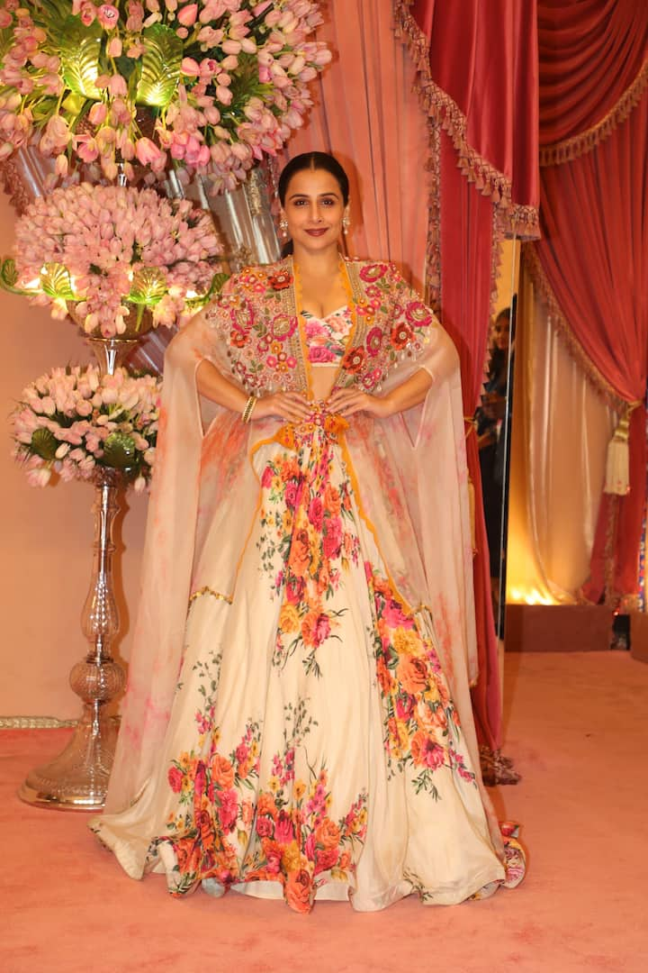 Actress Vidya Balan was seen in an embroidered floral lehenga.