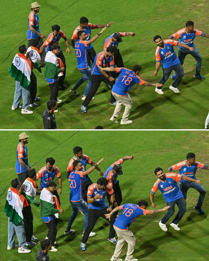 మనల్ని ఎవడ్రా ఆపేది.... ఆటలో అయినా డ్యాన్స్లో అయినా తమను ఆపే వారు లేరు అనేలా వాంఖడే స్టేడియంలో క్రికెటర్లు సందడి చేశారు. అభిమానులు కోరస్ పాడుతుండగా క్రికెటర్లు డ్యాన్స్లతో అదరగొట్టారు. ఆటగాళ్ల డ్యాన్స్లు చూసి బాలీవుడ్ నటులు ఆశ్చర్యపోయినా ఆశ్చర్యం లేదేమో.