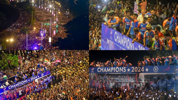 Team India Victory Parade: भारतीय टीम मरीन ड्राइव से ट्रॉफी के साथ खुली बस में चढ़ी और विजय जुलूस में हिस्सा लिया. मरीन ड्राइव से लेकर वानखेड़े स्टेडियम तक लाखों प्रशंसकों का हुजूम देखने को मिला.