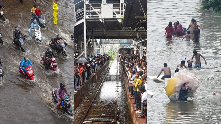 Mumbai Rains: मुंबई में कुछ ही घंटों के भीतर हुई मूसलाधार बारिश से जन-जीवन बुरी प्रभावित है. लाइफ लाइन माने जाने वाली लोकल ट्रेनें थम सी गई. 50 फ्लाइट्स की सेवा को रद्द कर दिया गया.