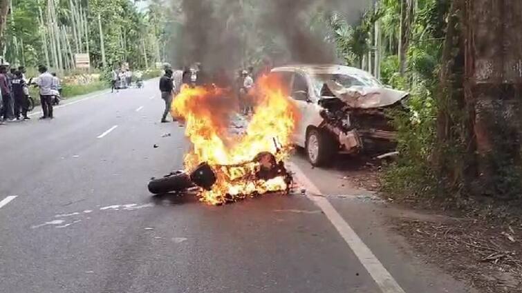 Nilgiri District Superintendent of Police's vehicle collides with youth killed நீலகிரி மாவட்ட காவல் கண்காணிப்பாளரின் வாகனம் மோதி இளைஞர் உயிரிழப்பு; தீப்பற்றி எரிந்த பைக்கால் பரபரப்பு