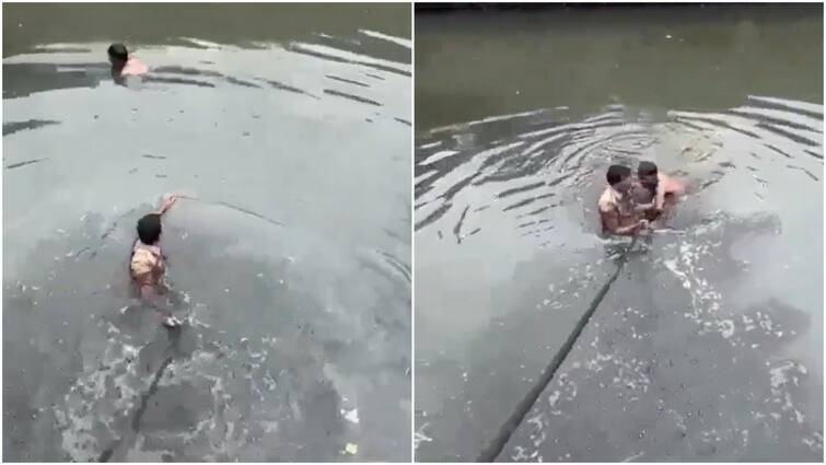 Greater Noida Cop Jumps Into Drain To Save Drowning Youth Watch Viral Video Greater Noida Cop Jumps Into Deep, Filthy Drain To Save Drowning Man: Watch Viral Video