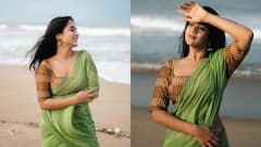 Deepthi Snaina: బీచులో దీప్తి సురైనా- ఆకుపచ్చ చీరలో అందాల కనువిందు