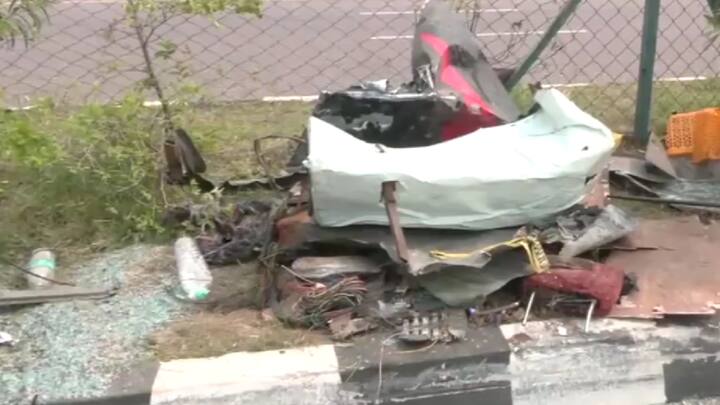 Remains of one of the vehicles on the side of the road in Unnao. UP Chief Minister Yogi Adityanath said officials have been instructed to ensure the best treatment for the injured. (Photo: PTI)