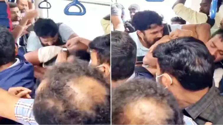 men involve in heated arguement in bengaluru metro train see this viral video Viral Video: బెంగళూరు మెట్రోలో బాక్సింగ్‌ తరహాలో పొట్టు పొట్టు కొట్టుకున్న ప్రయాణికులు!