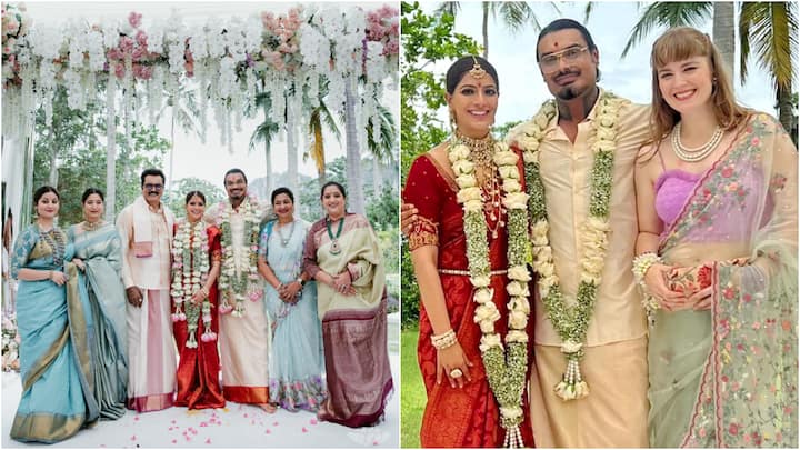 Varalaxmi Sarathkumar Wedding Photos: వరలక్ష్మి శరత్‌ కుమార్‌ తన స్నేహితుడు నికోలాయ్‌ సచ్‌దేవ్‌ను పెళ్లి చేసుకుంది.  ప్రస్తుతం వరలక్మి పెళ్లి ఫోటోలు నెట్టింట వైరల్ అవుతున్నాయి.