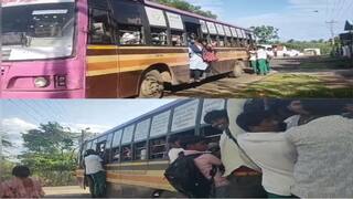 Tirunelveli news Dangerous journey students Parents picketing the bus - TNN ஆபத்தான பயணம் மேற்கொள்ளும் மாணவர்கள் ! பேருந்தை சிறைபிடித்து மறியலில் ஈடுபட்ட பெற்றோர்கள்