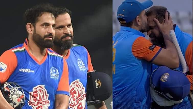 irfan pathan yelled at elder brother yusuf pathan after getting run out now kisses on forehead after india reach semifinal world championship of legends Watch: पहले खोया आपा फिर लुटाया प्यार, बड़े भाई युसुफ पर चिल्ला पड़े थे इरफान; अब माथा चूमने की तस्वीर वायरल