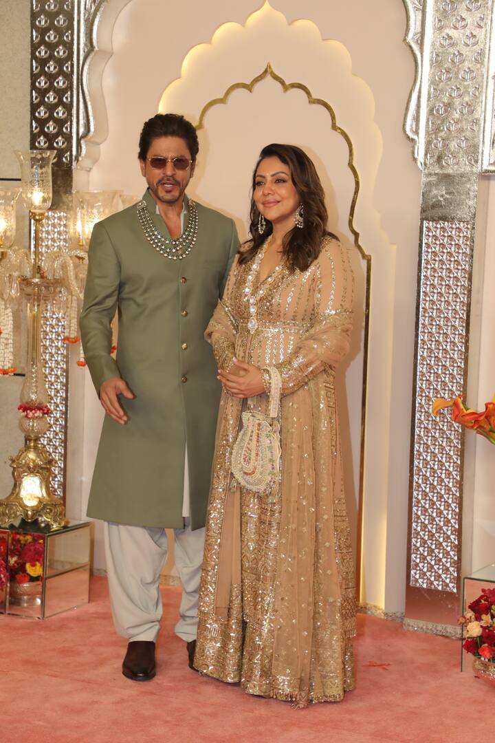 Shah Rukh Khan looks dapper in a sherwani as he poses with wife Gauri Khan.