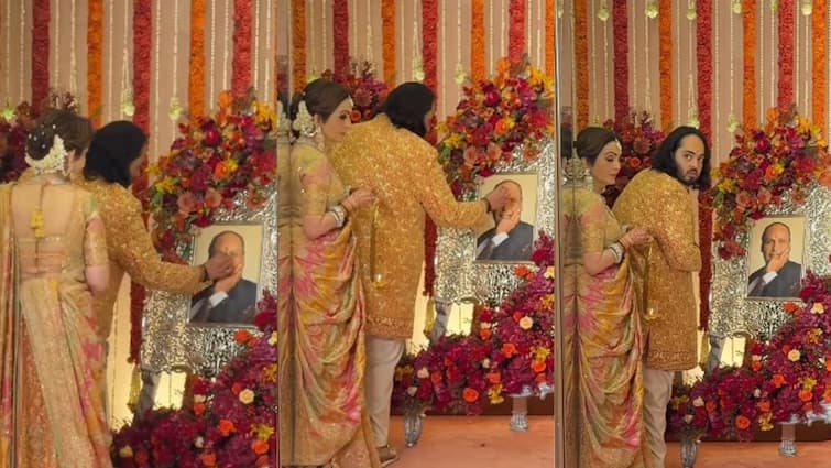 Anant Radhika Wedding Anant honored his grandfather Dhiru bhai Ambani with a heartfelt tilak ceremony Video Viral सब आप से ही है! शादी से पहले अनंत को याद आए दादा धीरू भाई अंबानी, जानें फिर क्या हुआ