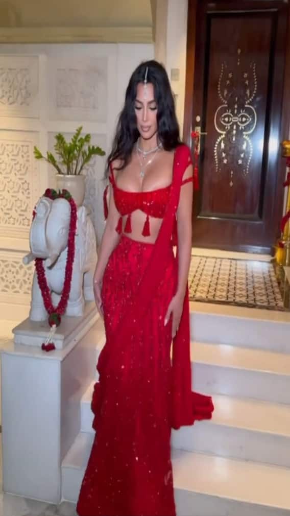 Kim Kardashian Dazzles In Sultry Red Saree