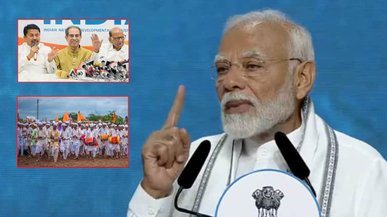 Narendra Modi's full speech in Mumbai 'Shut up those spreading false narratives'; Good luck to Warkars, targets Mahavikas aghadi, Video : ''खोटा नेरेटीव्ह पसरवणाऱ्यांची बोलती बंद''; वारकऱ्यांना शुभेच्छा, मविआवर निशाणा, मोदींचे मुंबईतील संपूर्ण भाषण