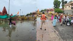 उज्जैन में शिप्रा नदी का जलस्तर बढ़ने के बाद घाटों पर पूजा अर्चना रुकी, सुरक्षाकर्मियों की चेतावनी