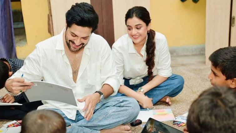 Vikram Chatterjee spends time with orphan kids with Darshana Banik Shiladitya Moulik Madhumita New Film Surya Entertainment News Vikram-Darshana: বাস্তবেও যেন 'সূর্য', অনাথ শিশুদের সঙ্গে হাসি-খেলায় মাতলেন বিক্রম-দর্শনা