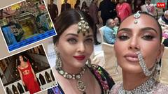 अनंत-राधिका की सेरेमनी में किम कार्दिशियन ने ली ऐश्वर्या राय संग सेल्फी, हसीनाओं के देसी लुक की तस्वीरें वायरल