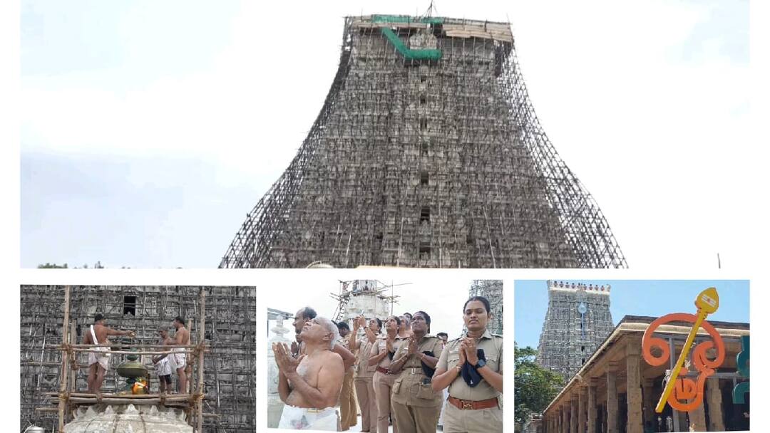 திருச்செந்தூர் முருகன் கோயிலில் ஆனி வருஷாபிஷேக விழா- மூலவர் சண்முகர் விமான கலசத்திற்கு புனித நீரால் அபிஷேகம்