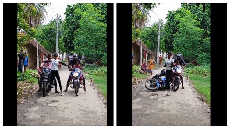 watch video girl doing instagram reels road biker skirt fell in road Watch Video: என்னம்மா இப்படி பண்றீங்களேமா! சாலையின் நடுவே ரீல்ஸ் செய்த பெண்ணால் கீழே விழுந்த வாகன ஓட்டி!