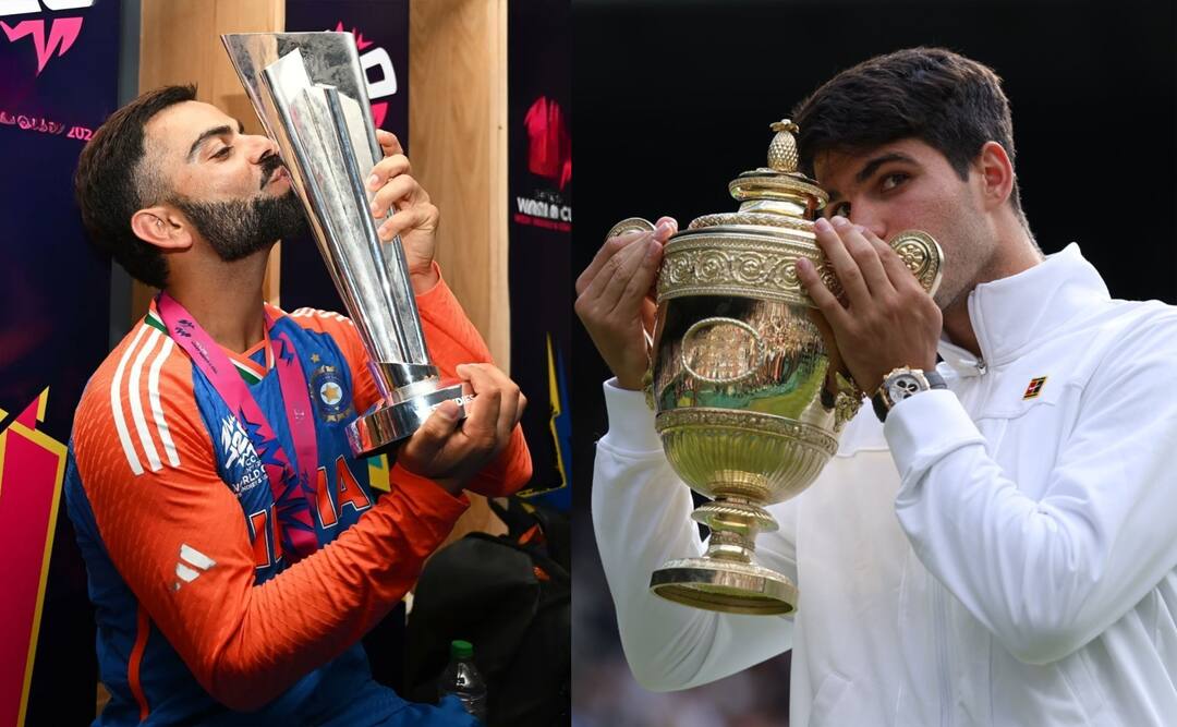 Watch: लाइव मैच में कमेंटेटर ने कोहली से की विंबलडन चैंपियन Carlos Alcaraz की तुलना! वीडियो वायरल Commentator compared Wimbledon 2024 champion Carlos Alcaraz to Virat Kohli and Michael Jordan in Live Match Watch: लाइव मैच में कमेंटेटर ने कोहली से की विंबलडन चैंपियन Carlos Alcaraz की तुलना! वीडियो वायरल