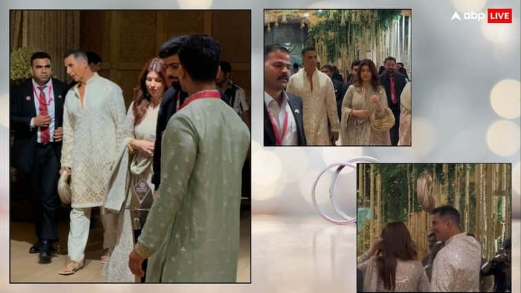 Anant Ambani and Radhika Merchant wedding reception Akshay Kumar holds Twinkle Khanna purse netizen reacts अनंत अंबानी-राधिका मर्चेंट के रिसेप्शन में पहुंचे Akshay Kumar, पत्नी ट्विंकल का पर्स हाथ में पकड़े आए नजर, आपने किया नोटिस?