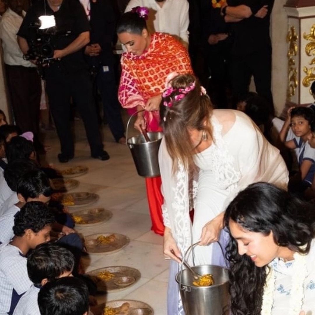 Kim Kardashian, Khloe Kardashian Serve Food To Children At ISKCON Temple During India Visit For Ambani Wedding. Pics