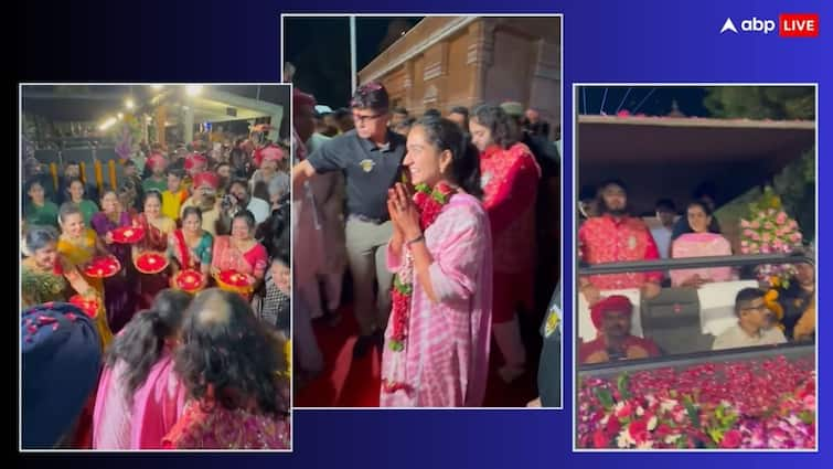 Anant Ambani Radhika merchant Grand Welcome in Jamnagar Gujrat Video Viral Watch: ढोल-नगाड़े बजे, फूलों की बारिश कर उतारी गई आरती,  न्यूली मैरिड अनंत-राधिका का जामनगर में हुआ ग्रैंड वेलकम