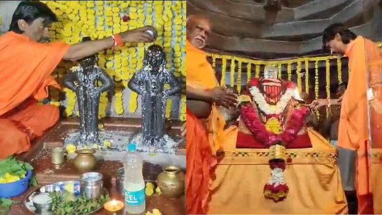 Mahapuja of Vitthal Rukmini was performed by Manoj Jarange at Srikshetra Sanstha Narayan Gadh श्रीक्षेत्र संस्था नारायण गडावर मनोज जरांगेंच्या हस्ते विठ्ठल रुक्मिणीची महापूजा; शेतकऱ्यांसाठी घातलं साकडं