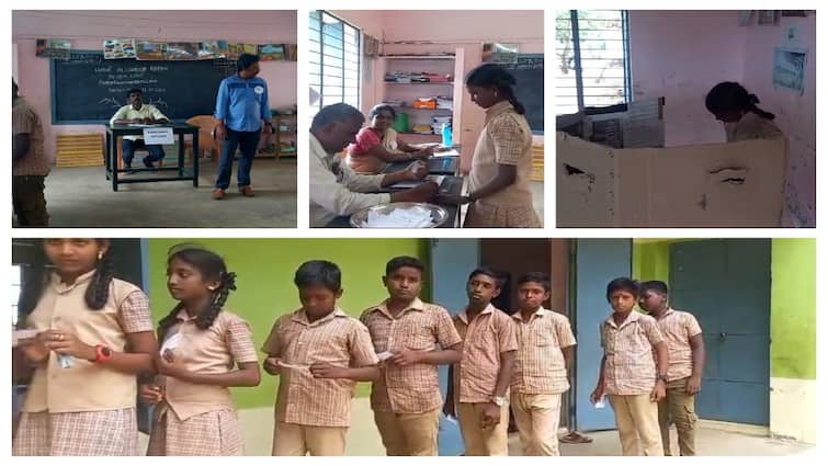 Model Assembly election conducted in Muthuppet Government School TN Govt School : ”முத்துப்பேட்டை அரசு பள்ளியில் சட்டமன்ற தேர்தல்” முதல்வர், அமைச்சர்களாக மாணவர்களே பதவியேற்று அசத்தல்..!