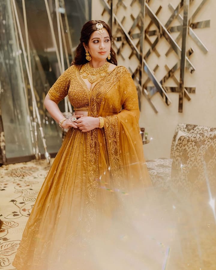 ఈ సందర్భంగా ఆమె ధరించిన బంగారు వర్ణం దుస్తులు చూపరులను ఆకట్టుకున్నాయి. Photo Credit: shreyaghoshal/Instagram