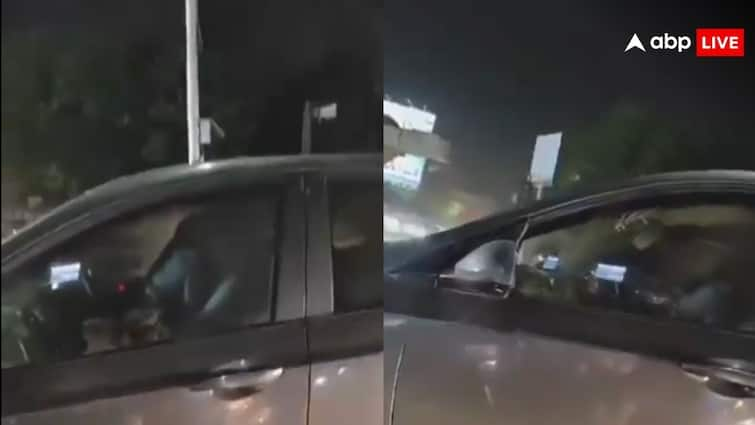 pune man kissing his girlfriend while driving his car police arrested him video gets viral on social media चलती कार में गर्लफ्रेंड को गोद में बिठाकर किस कर रहा था शख्स, वीडियो वायरल होते ही पुलिस ने भेज दिया जेल