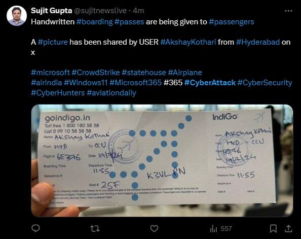 अमेरिका में डेल्टा, यूनाइटेड और अमेरिकन एयरलाइंस जैसी विमानन कंपनियों की सेवाएं प्रभावित हुईं तो भारत में उड़ानों (विस्तारा और अकासा) पर असर देखने को मिला.