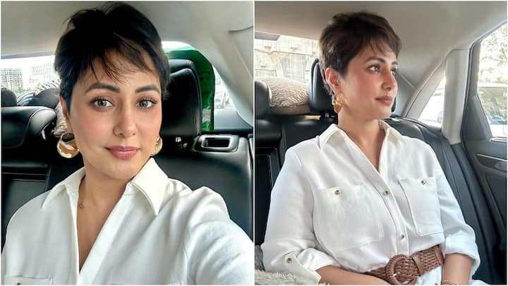 Hina Khan, who is undergoing treatment for breast cancer, has shared some photos of her new hairstyle.