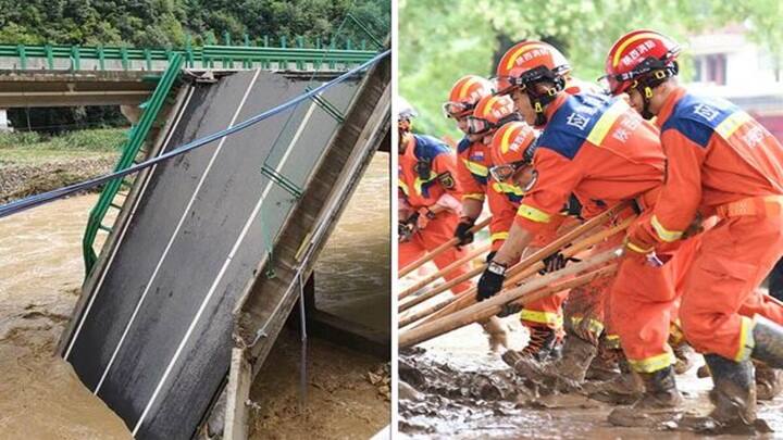 Bridge collapses in China Shaanxi province Eleven dead 20 vehicles more than 30 people missing பலத்த மழைக்கிடையே இடிந்து விழுந்த பாலம்.. 30க்கும் மேற்பட்டோர் மாயம்.. சீனாவில் பரபரப்பு!