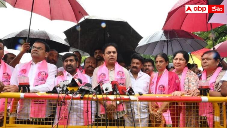 KTR addressing media after BRS leaders complaint to Governor Radhakrishnan at Raj Bhavan KTR Comments: BRS ఎమ్మెల్యేల్ని భయపెట్టి కాంగ్రెస్‌లో చేర్చుకుంటున్నారు: గవర్నర్ రాధాకృష్ణన్‌కు కేటీఆర్ ఫిర్యాదు