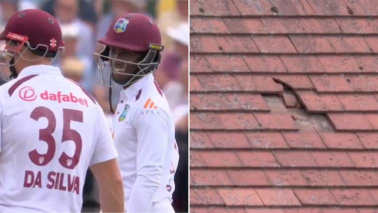 ENG vs WI 2nd Test Shamar Joseph Big Six Breaks Tiles Stadium Roof Trent Bridge Video ENG vs WI 2nd Test: Shamar Joseph's Humongous Six Shatters Stadium Roof Tiles At Trent Bridge- WATCH