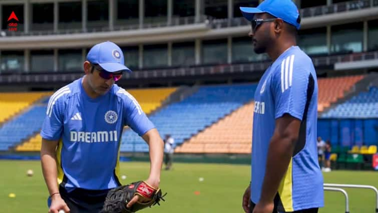 gautam gambhir takes charge of Indian Cricket Team for first time ahead of Sri Lanka series watch IND vs SL: অনুশীলনে সঞ্জুর সঙ্গে গম্ভীর আলোচনা, সঙ্গে কেকেআরের দেওয়া উপহার, ভারতীয় ক্রিকেটে গৌতম-জমানা শুরু