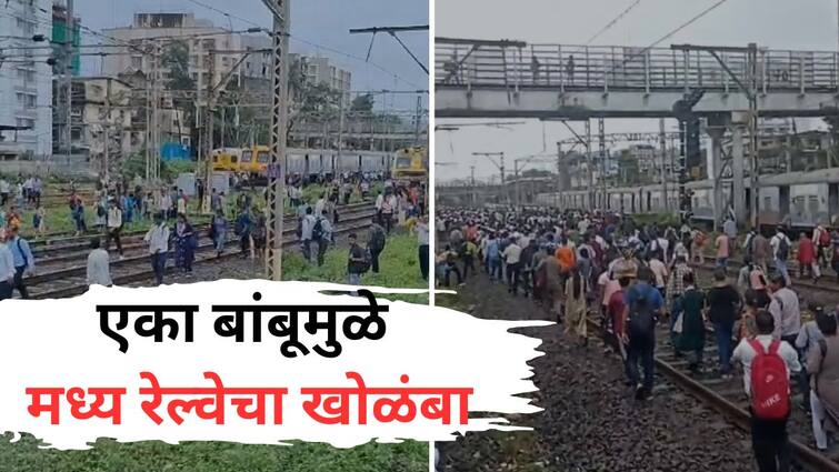 Mumbai Local Updates bamboo broke an overhead wire at central railway Central Railway half an hour late Know All Updates Mumbai Local Updates : एका बांबूमुळे ओव्हरहेड वायर तुटली; प्रवाशांवर ट्रॅकवरुन पायपीट करण्याची वेळ, मध्य रेल्वेची वाहतूक अर्धा तास उशीरानं