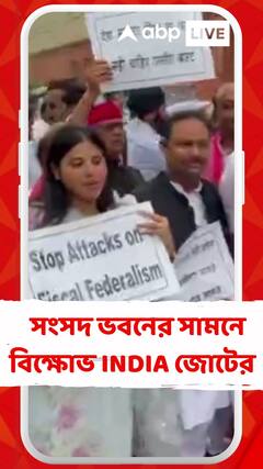 বাজেটে বৈষম্যের প্রতিবাদে সংসদ ভবনের সামনে বিক্ষোভ INDIA জোটের