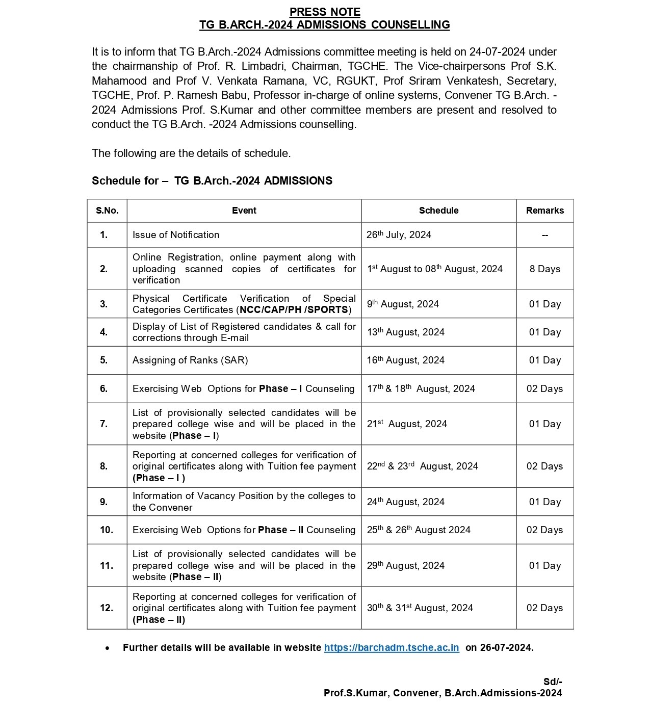 TG B.Arch. 2024 Admissions: బీఆర్క్‌ ప్రవేశాలకు షెడ్యూలు విడుదల, కౌన్సెలింగ్ ఎప్పటినుంచంటే?