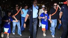 लंदन में वेकेशन एंजॉय करने के बात पत्नी गौरी और बेटे अबराम संग मुंबई लौटे SRK, रफ एंड टफ लुक में फैमिली संग छाए 'पठान'