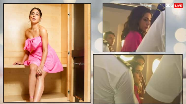 Sara Ali Khan Gets Angry As Air Hostess Spills Juice on Her Dress Video Goes Viral Watch: एयरहोस्टेस ने महंगी ड्रेस पर गिरा दिया जूस तो गुस्से से आगबबूला हुईं सारा अली खान, वीडियो वायरल