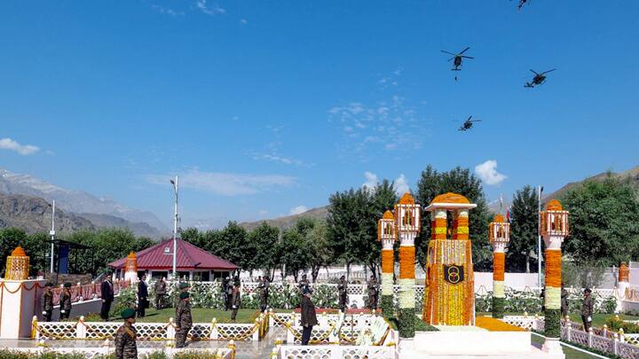 Prime Minister Narendra Modi on Friday paid homage to the Kargil war martyrs here to mark the 25th anniversary of India's victory over Pakistan in the 1999 war. (Image: PTI)