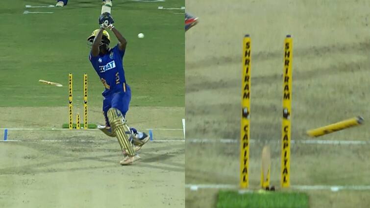 Tamil Nadu Premier League 2024 pacer Ajay Krishna's ball broke stump in two part watch video Watch: दो टुकड़ों में बिखरा स्टंप! TNPL में गेंदबाज़ ने रफ्तार से बरपाया कहर, वीडियो देख कांप जाएगी रूह 