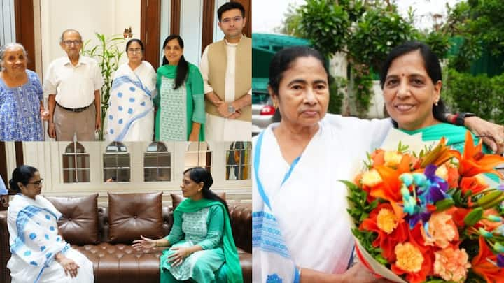 West Bengal CM Mamata Banerjee met Delhi CM Arvind Kejriwal's wife Sunita at her residence in New Delhi on Friday.