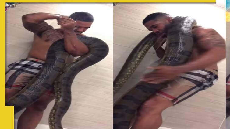 Man shower bath along with python video gets viral on social media Python Shower Bath: కొండ‌చిలువ‌కు ష‌వ‌ర్ బాత్‌, విపరీతంగా వీడియో వైరల్